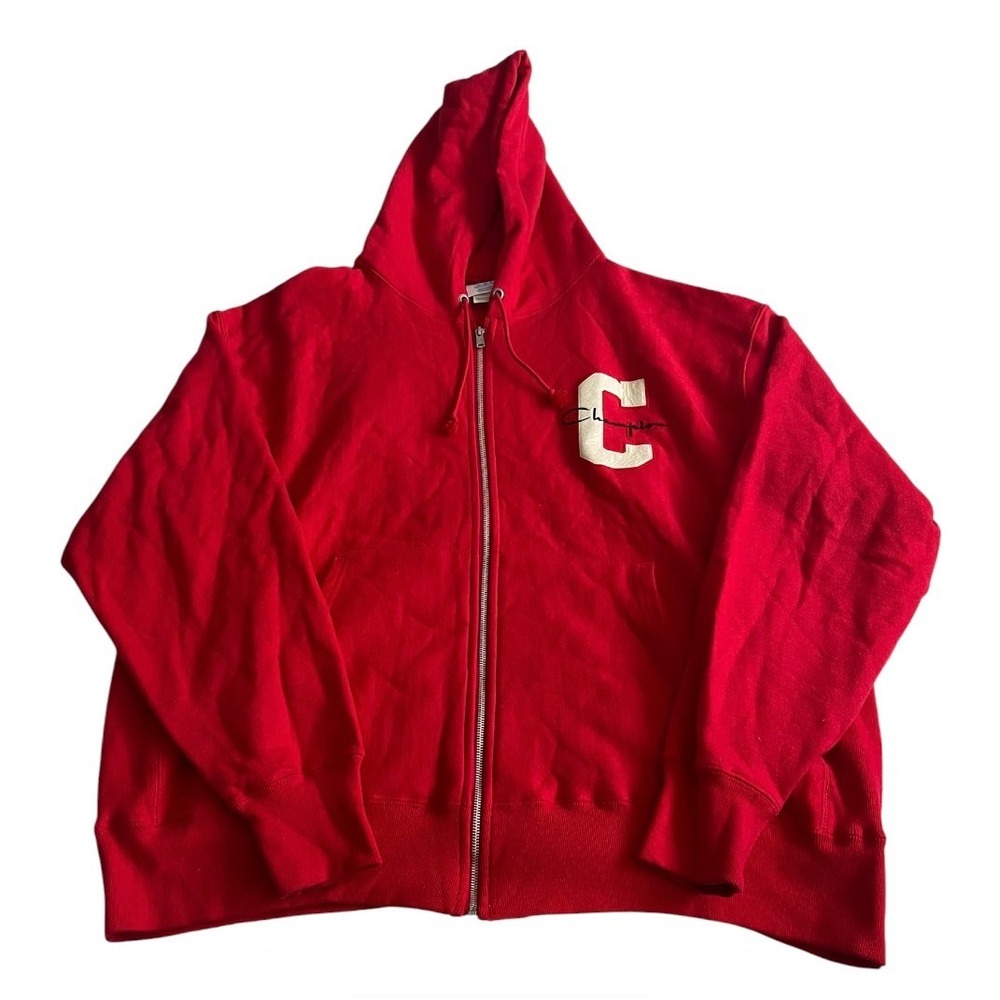 Vintage Champion Reverse Weave Sweatshirt Mens 2XL XXL Red Hoodie Full Zip